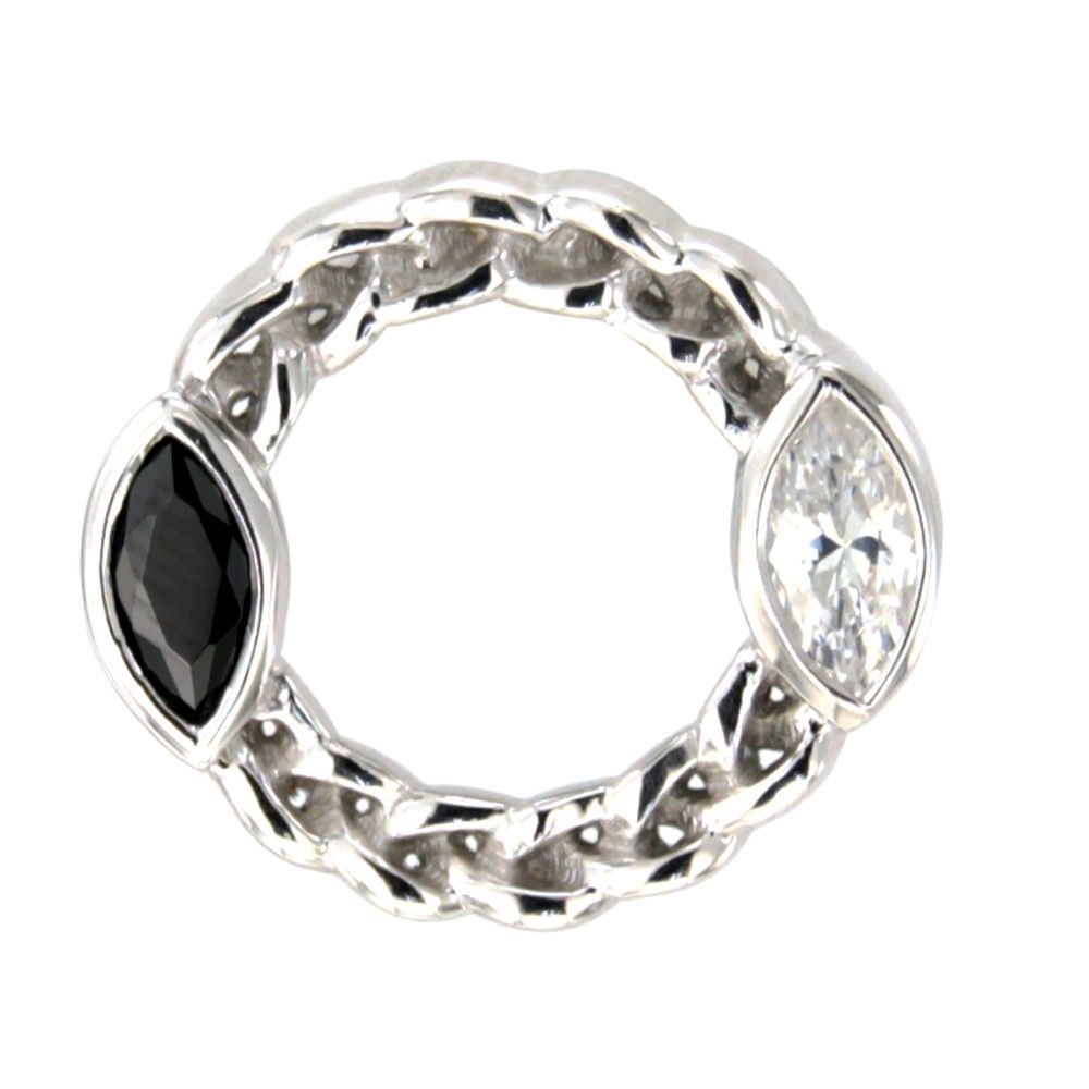 Swarovski - White and Black Swarovski Crystal Elements and 925 Silver circle Earrings