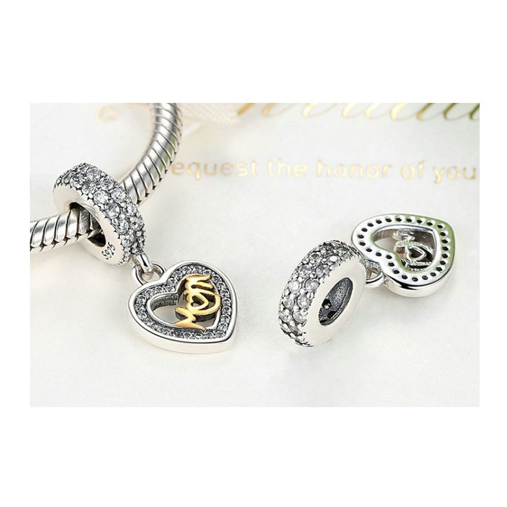 925 Silver Mother Heart Pendant Charms Bead