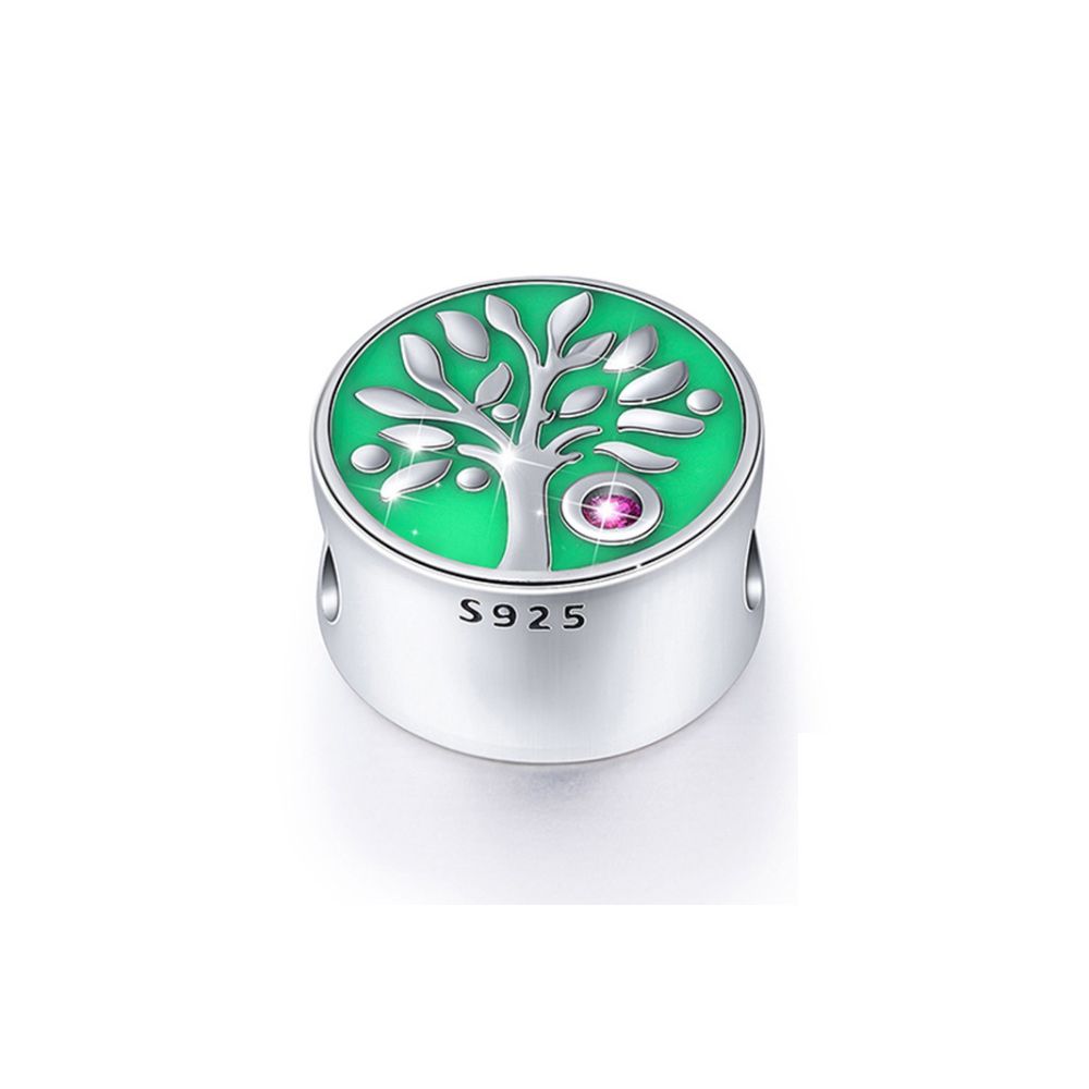 925 Silver Tree of Life Charms bead Material : 925 silver and green enamel and pink crystal Dimension : 1 x 1 cm Hole Diameter : 0.4 cm