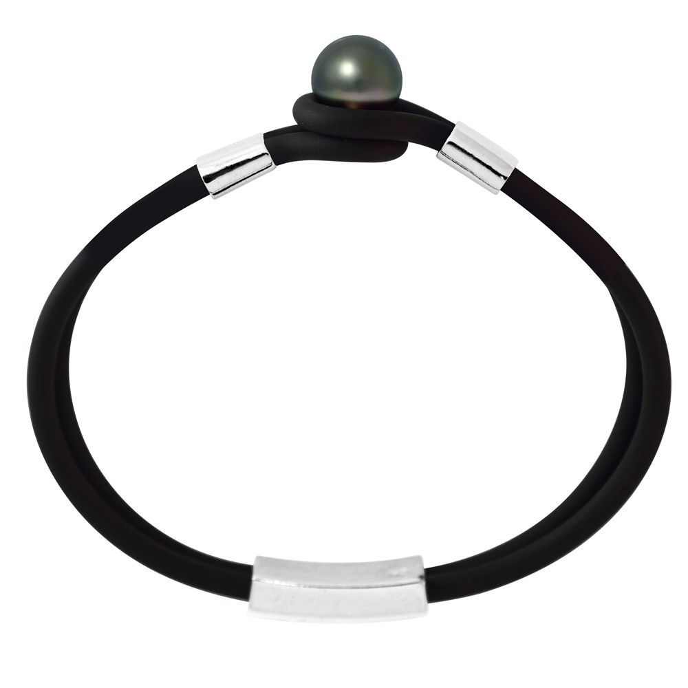 Tahitian Pearl, Neoprene Bracelet and 925 Sterling Silver Made in France Fashionable and Sporty look ! This magnificent neoprene bracelet is composed of a real Tahitian round pearl of 10 mm. The frame is in Sterling Silver 925/1000 for a perfect finish and an extreme shine. Cultured of Tahitian Pearl Pearl shape: round Color : Black Diameter : 10 mm Luster : Excellent Material: Neoprene, 2 rows of 3 mm Mounting: 925/1000 Sterling Silver Weight: 5.90 gr Length of strap: 19 cm / changeable on request This bracelet suitable for both : men and women ! The bracelet closes on the top thanks to a neoprene buckle surrounding the pearl of Tahiti. Note: This jewel is part of our exceptional range and its production time by our artisans Joailliers can be a little longer than expected: + 24-48h.
