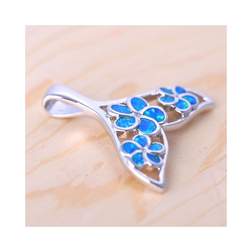 Blue Opal whale tail Women Pendant and Silver Plated