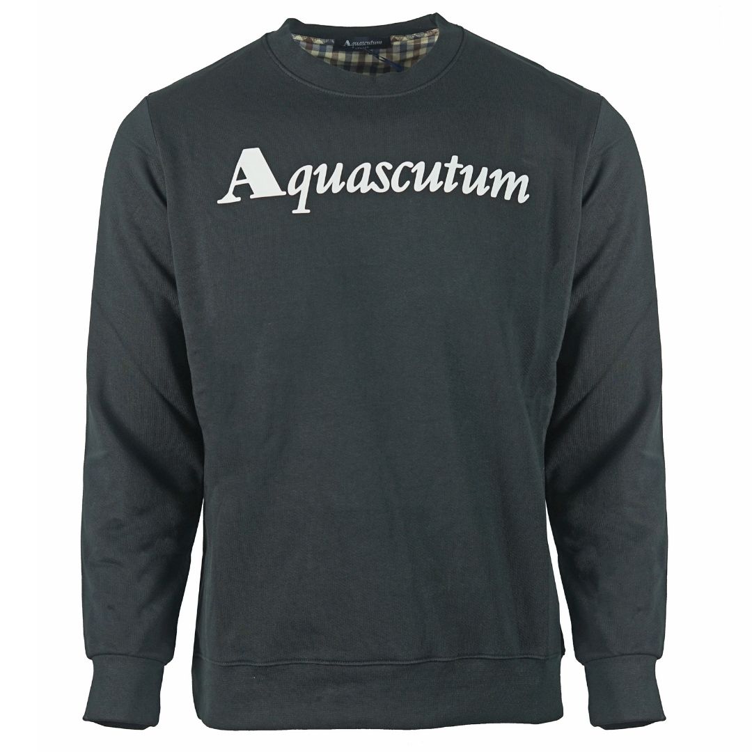 Aquascutum Box Logo Black Sweatshirt. Aquascutum Box Logo Black Sweatshirt. Elasticated Collar, Sleeve Ends and Waist. 100% Cotton Sweater. Regular Fit, Fits True To Size. Made In Italy, QMF010L0 02