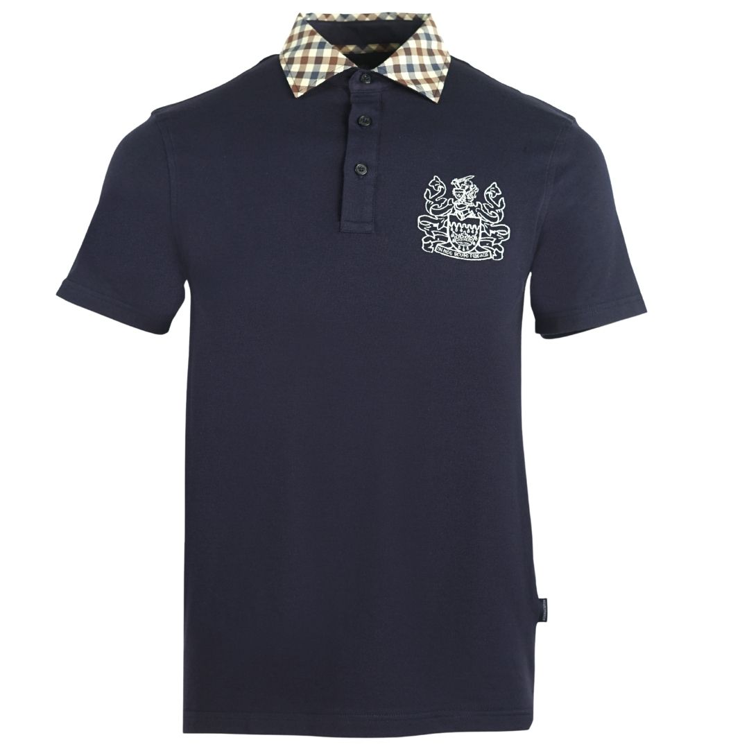 Aquascutum Signature Check Collar Navy Polo Shirt