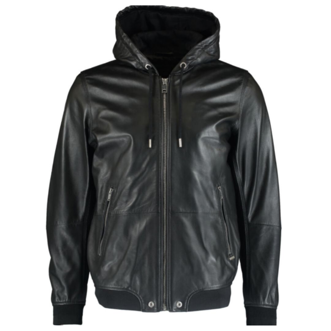 Diesel R-Akura Hooded Black Leather Jacket