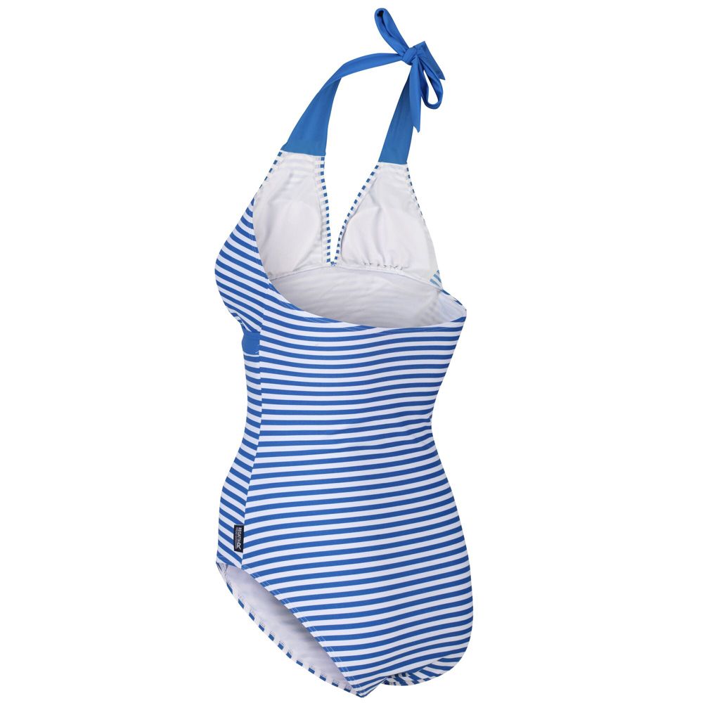 82% polyamide/18% elastane fabric.Plain and all over print options.Halter neck styling.