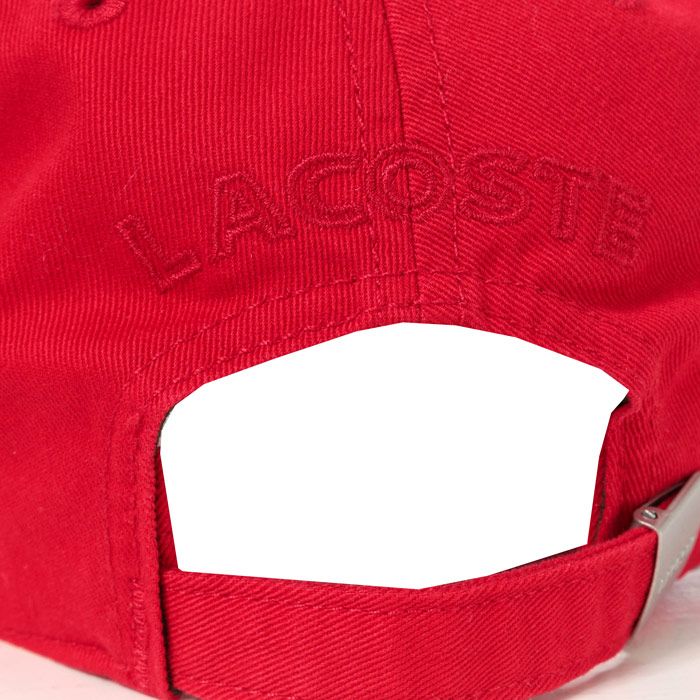 Mens Lacoste Baseball Cap  Red.<BR><BR>- Cotton pique. <BR>- Adjustable strap.<BR>- Breathable eyelets. <BR>- Decorative overstitching.  <BR>- Embroidered green crocodile on side. <BR>- Curved peak finish. <BR>- Branded Lacoste stitching on reverse. <BR>- 100% cotton. Machine washable. <BR>- Ref: RK981100240