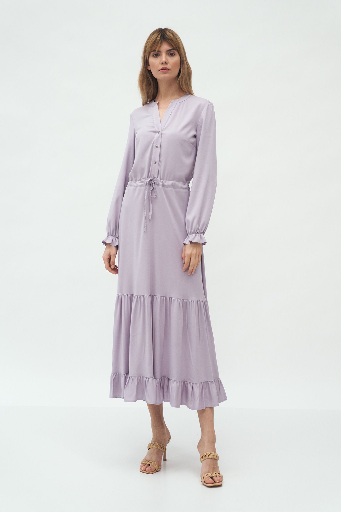 Long Dress With Frill in Lilac Colour