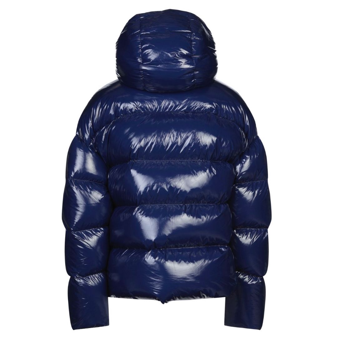 Dsquared2 Goose Down Blue Jacket. D2 S71AN0097 S52326 478 Goose Down Jacket. Zip Closure With Snap Button Cover Closure. 80% Goose Down, 20% Goose Feather Jacket Filling. Branded Maple Leaf Badge and Print On The Chest. Techno Fabric, Pink Attached Inner Vest, Multipocket