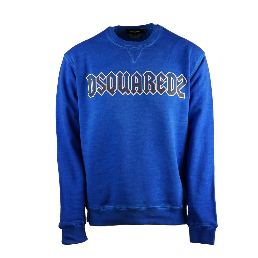 Dsquared2 Rock Logo Cool Fit Blue Sweatshirt. Dsquared2 S71GU0315 S25030 519 Jumper. 100% Cotton. Cool Fit, Fits True To Size. Large Rock Logo. Elasticated Neck, Sleeve Ends and Bottom