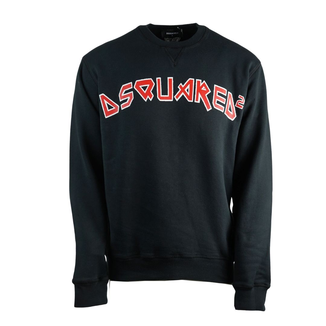 Dsquared2 Future Logo Cool Fit Black Sweatshirt. Dsquared2 S71GU0316 S25030 900 Jumper. 100% Cotton. Cool Fit, Fits True To Size. Large Futuristic Logo. Elasticated Neck, Sleeve Ends and Bottom