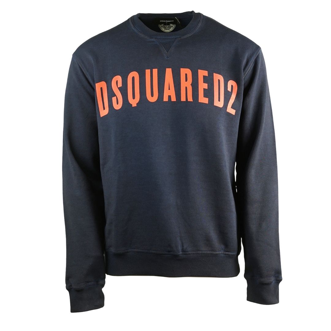 Dsquared2 Large Logo Cool Fit Navy Sweatshirt. Dsquared2 S71GU0317 S25030 478 Jumper. 100% Cotton. Cool Fit, Fits True To Size. Large Red Logo. Elasticated Neck, Sleeve Ends and Bottom