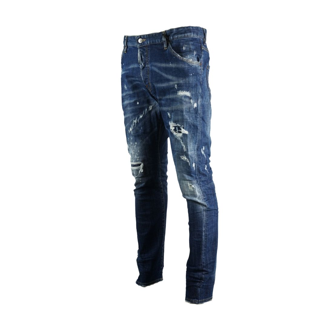 Dsquared2 Classic Kenny Jean Distressed Faded Jeans. Classic Kenny Jean S71LB0633 S30343 470. Stretch Denim 98% Cotton 2% Elastane. Button Fly, Made In Italy. Slim Fit With A Tapered Leg. Large Branded Badge