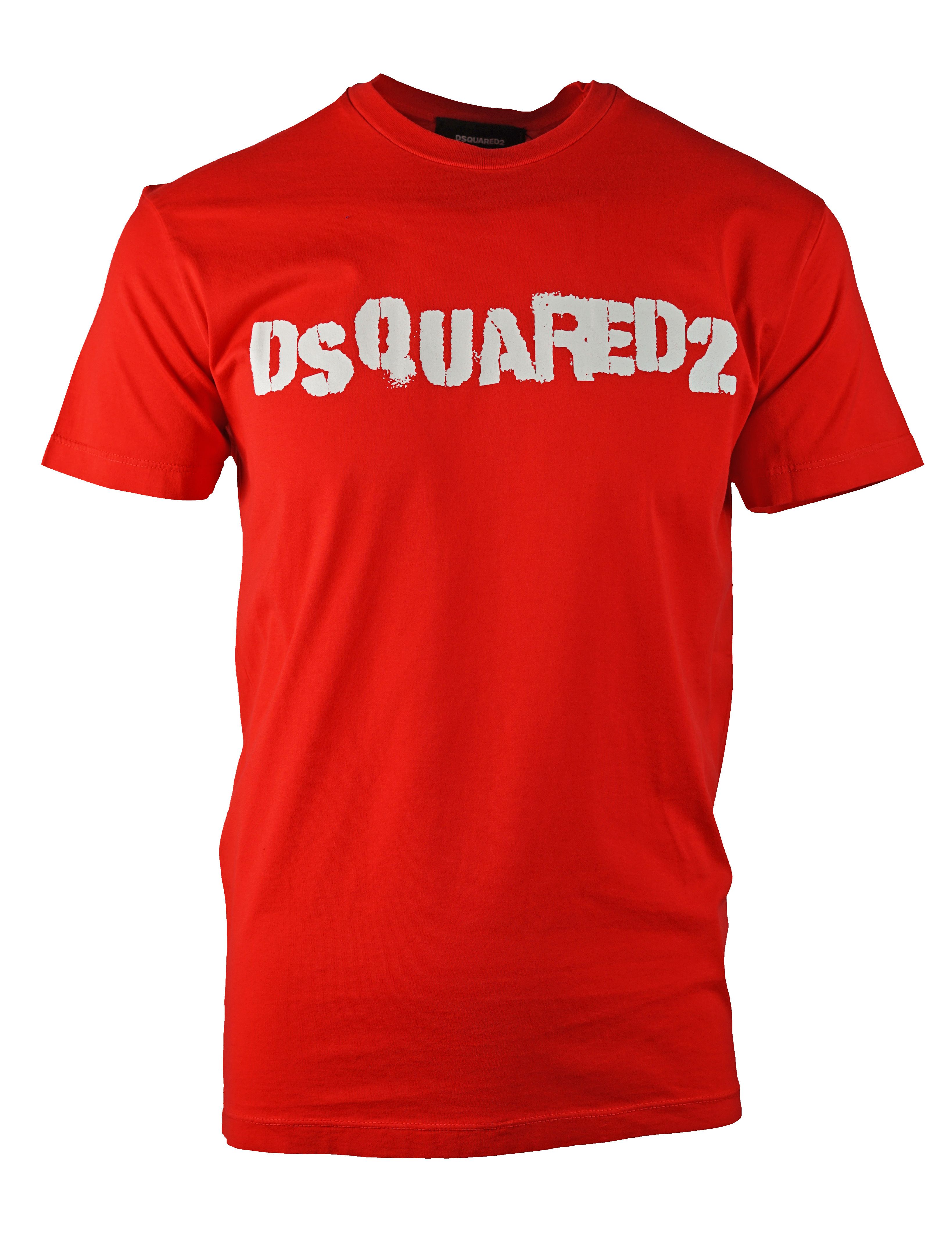 DSquared2 S74GD0494 S22427 304 T-Shirt. Round Crew Neck Tee. 100% Cotton. Short Sleeves. Large Branded Print On The Front. Ribbed Neck and Sleeve Endings