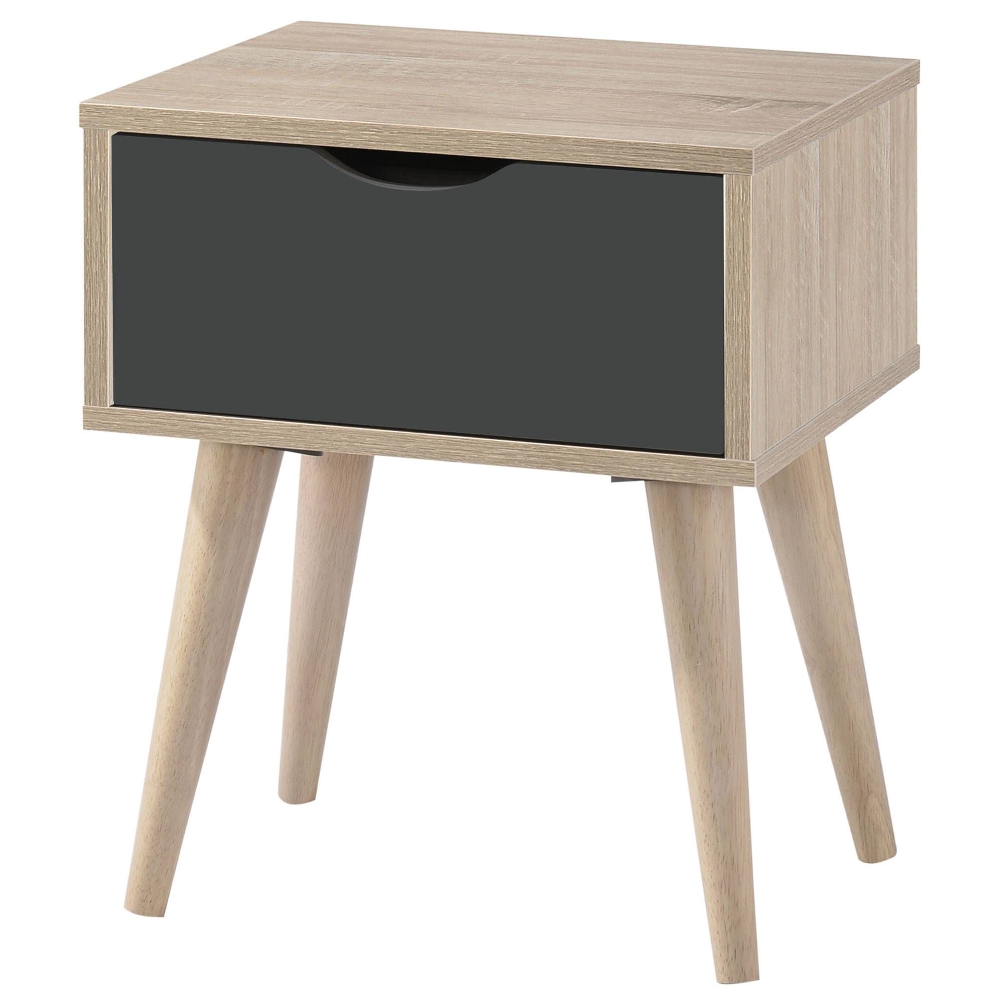 Modern lamp table boasting an oak effect finish.

Height: 49.6cm
Width: 36cm
Length: 40cm
                                                                                           A stylish addition to your home, this lamp table is part of the Scandi range. Composed of MDF, this modern piece boasts an oak effect finish and comes complete with a grey drawer. It is perfect for use in bedrooms as a bedside table, or as a side table in living rooms and dining rooms.