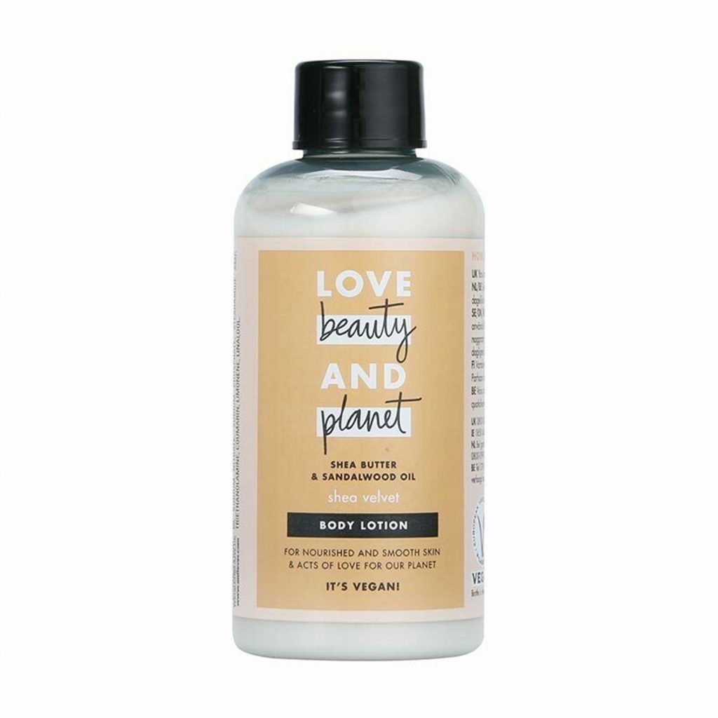 Nourish your skin with this indulgent Love Beauty and Planet Shea Butter and Sandalwood Shea Velvet body lotion.

This Love Beauty and Planet body lotions provide 24-hour moisturisation and is ideal for all skin types. Infused with Shea Butter and a sensual Sandalwood fragrance, this ultra-moisturising lotion is a fast-track to soft, smooth skin. It leaves your skin nourished and smooth.

YES Vegan, YES paraben free, YES silicone free, YES safe, YES with plant based cleansers, YES Natural Ingredients, YES bottle made from recycled plastics.

Love Beauty and Planet started with one simple goal - whatever they do must be good for beauty and give a little love to the planet. Here’s how…

Powerful & Passionate: Special bottles are made from 100% recycled materials and are filled with fabulous formulas that deliver brilliant care for your hair and body. They’re 100% recyclable too!

Goodies & Goodness: Each collection is infused with organic and sustainable ingredients sourced from around the world and are vegan-friendly too.

Scents & Sensibility: Carefully chosen fragrances are part of ethical-sourcing programs which help support the livelihoods of the local partners who harvest wonderful ingredients.

Carbon Conscious & Caring: Love Beauty and Planet want a carbon footprint so small, it's like they weren't even here. So they tracking the CO2 emissions at every step of production.