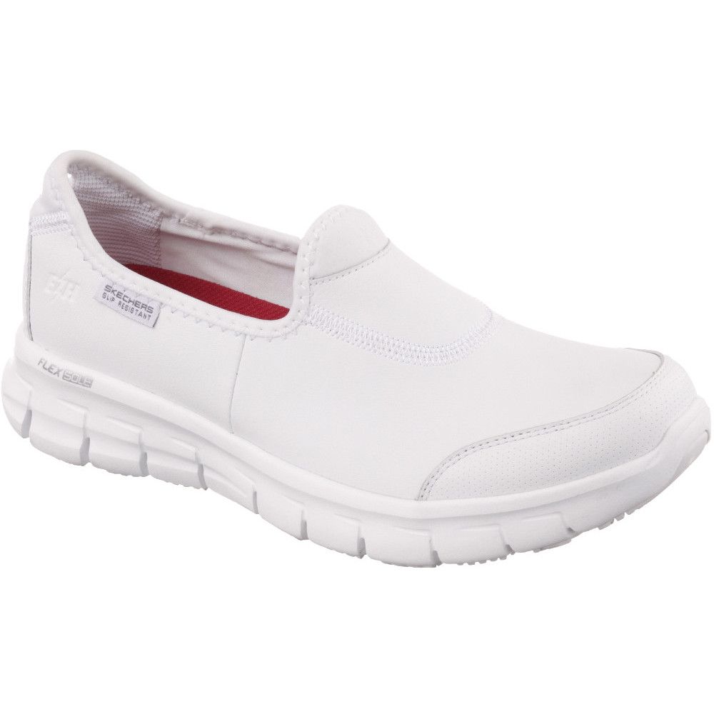 A comfortable favourite gets serious with the SKECHERS Work: Relaxed Fit - Sure Track shoe. Smooth leather upper in a slip on casual slip resistant work shoe with stitching accents and Memory Foam insole.