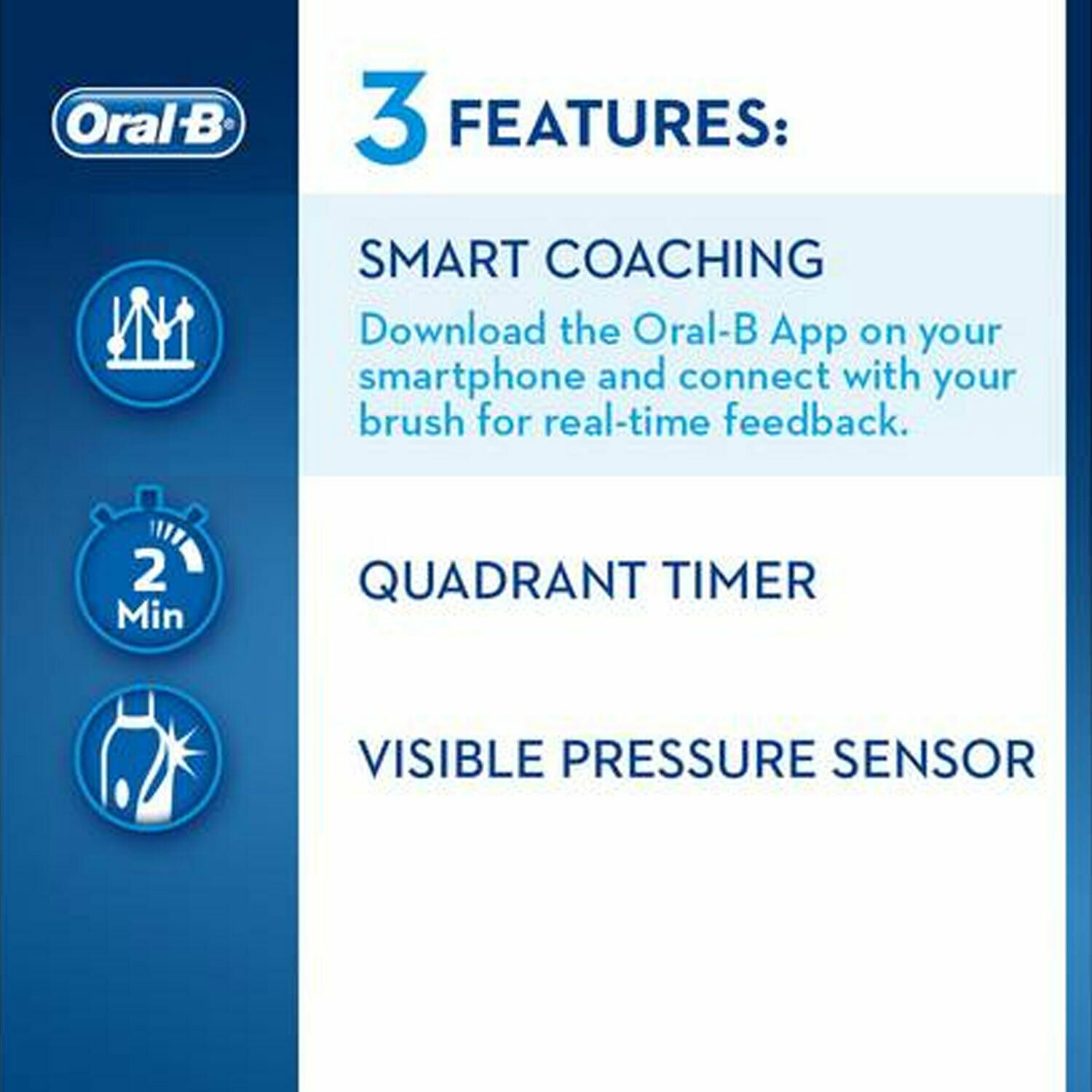 Oral-B Smart Series 4000 CrossAction Electric Toothbrush White

Get a healthier mouth in 1 weekThe Oral-B Smart Series 4000 CrossAction electric toothbrush combines superior cleaning* with Bluetooth connectivity to the Oral-B smartphone app to give you real-time feedback on your brushing habitsThe pressure sensor lights up if you brush too hard to prevent harmful over-brushing* vs. A regular manual toothbrush.

    Model number: oral-b smart series 4000 crossaction.
    Timer for better brushing.
    Quadpacer timer encourages attentive brushing of each quadrant of the mouth.
    4 cleaning modes: sensitive, massage, polish .
    2 brush heads: crossaction, sensitive clean brush head.
    3D rotate pulsate technology.
    3 speed settings.
    8800 rotations and 40000 pulsations per minute.
    Ergonomic handle - to make the brush more comfortable to hold and use.
    Recharge indicator light.
    Visual pressure sensor stops pulsations when you brush too hard.
    Replacement head included.
    Rechargeable: 12 hours for full charge.
    48 minutes usage time, based on 2 minutes twice a day.


From the Manufacturer

Round cleans better
Oral-B's round head contours to each tooth for cleaner teeth and healthier gums versus a standard manual toothbrush.
	
Whiter teeth as of day one
Gently whitens your teeth starting as of day one with polishing cup that holds toothpaste and delivers it where is needed to remove surface stains.
	
Brush for the right amount of time
The built-in timer helps you brush for at least two minutes, the minimum brushing time dentists and hygienists recommend.
	
Protect your gums
Pressure control reduces brushing speed and alerts you if you are brushing too hard.

Better brushing habits
Oral-B Smart 4 4000N connects with the Oral-B App enabling Smart Coaching. The App provides you real-time feedback to help you improve your routine and track your progress.
	
Two plus weeks of brushing with one charge
The Oral-B Smart 4 4000N has a state of the art Lithium-Ion battery to last more than two weeks. This way you don't need to worry about getting your charger during your holidays.
	
Brush heads designed with dentists
Oral-B Refills are designed to perfectly fit your toothbrush and come with specialised features for amazing results like end rounding to be gentle on gums, angled bristles to clean in-between teeth, and UltraThin bristles for extra gentle cleaning.
	
Number one dentist recommended*
Oral-B is not only designed with dentists, it is also the number one toothbrush brand recommended by dentists worldwide*. Discover yourself the next level of oral care by Oral-B.

*Based on surveys of a representative worldwide sample of dentists carried out for P&G regularly


Not Available for the following postcodes:
AB, BT, DB99, DD9-11, EH35-46, FK18-21, AB, BT, DB99, GY, HS, IM, IV, KA27, KA28, KW, KY9-16, PA, PH, PO30-41, TD, TR21-25, ZE