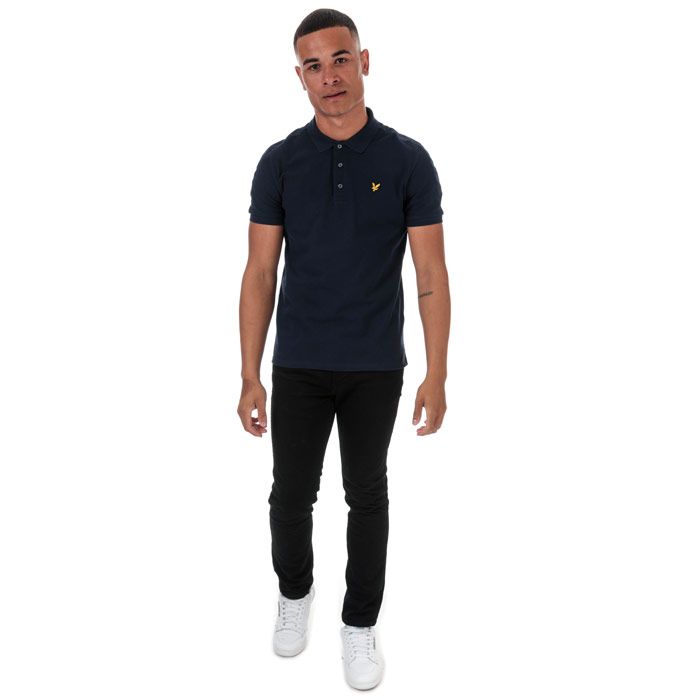 Mens Lyle And Scott Fabric Mix Polo Shirt in navy.<BR><BR>- Ribbed polo collar.<BR>- Three button placket.<BR>- Short sleeves with ribbed cuffs.<BR>- Tonal tape detail at shoulders and sleeves.<BR>- Even vented hem.<BR>- Embroidered eagle logo at left chest.<BR>- Woven herringbone back neck tape.<BR>- 100% Cotton piqué.  Machine washable.<BR>- Ref: SP1225VZ99