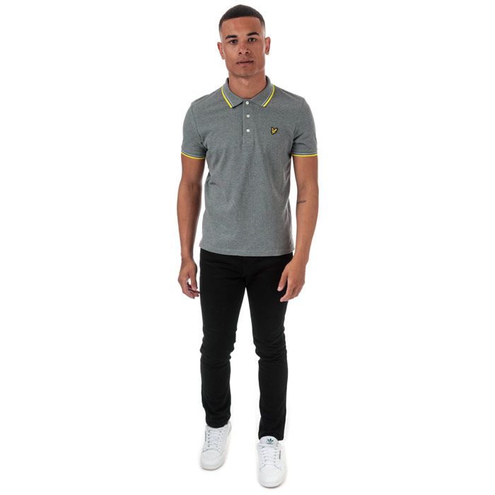 Mens Lyle And Scott Tipped Polo Shirt in mid grey marl - buttercup yellow.<BR><BR>- Ribbed polo collar.<BR>- Three button placket.<BR>- Short sleeves with ribbed cuffs.<BR>- Contrast tipping at collar and cuffs.<BR>- Even vented hem.<BR>- Embroidered eagle logo at left chest.<BR>- Woven herringbone back neck tape.<BR>- Regular fit.<BR>- 100% Cotton piqué.  Machine washable.<BR>- Ref: SP800VTRZ915