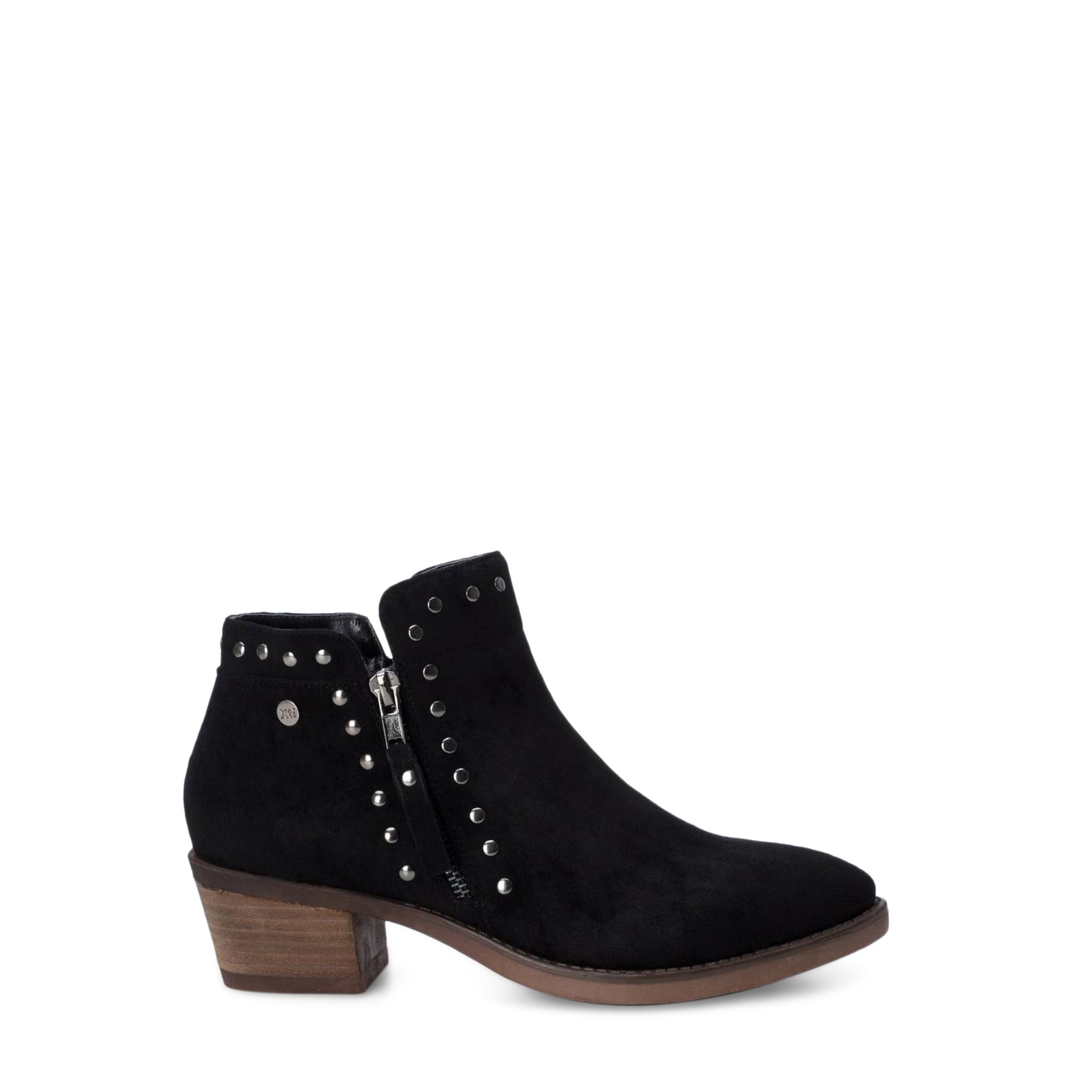 Collection: Fall/Winter <br> Gender: Woman <br> Type: Ankle boots <br> Upper: synthetic suede, fabric <br> Internal lining: synthetic material, fabric <br> Sole: rubber <br> Heel height cm: 5 <br> Details: studs, pointed toe, side zip