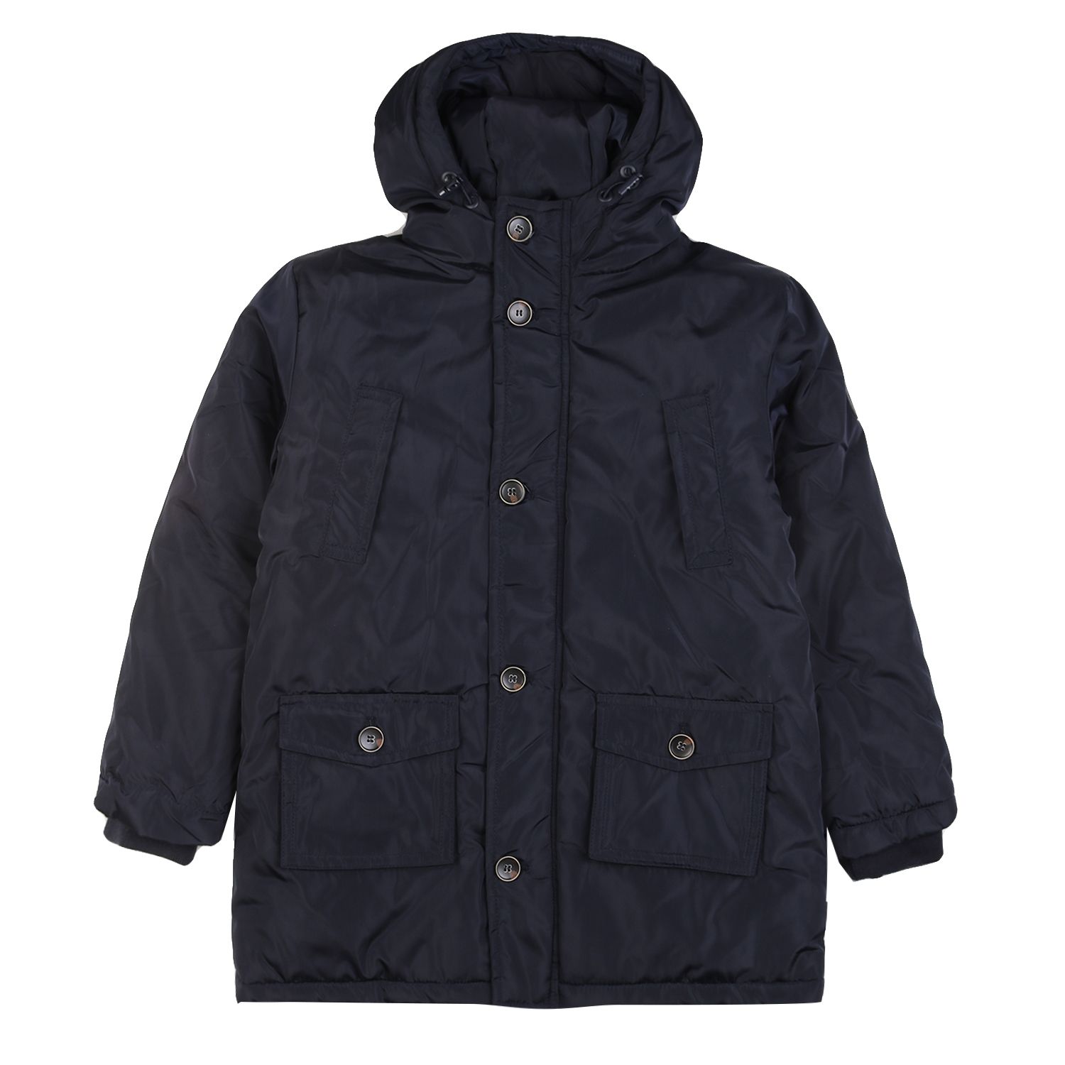Harmont & Blaine navy blue coat -Outerwear details parka, with hood, long sleeves with elastic cuffs, completely blue, logo on the shoulder, 4 pockets, central closure with button and zip -Washing max 30 °