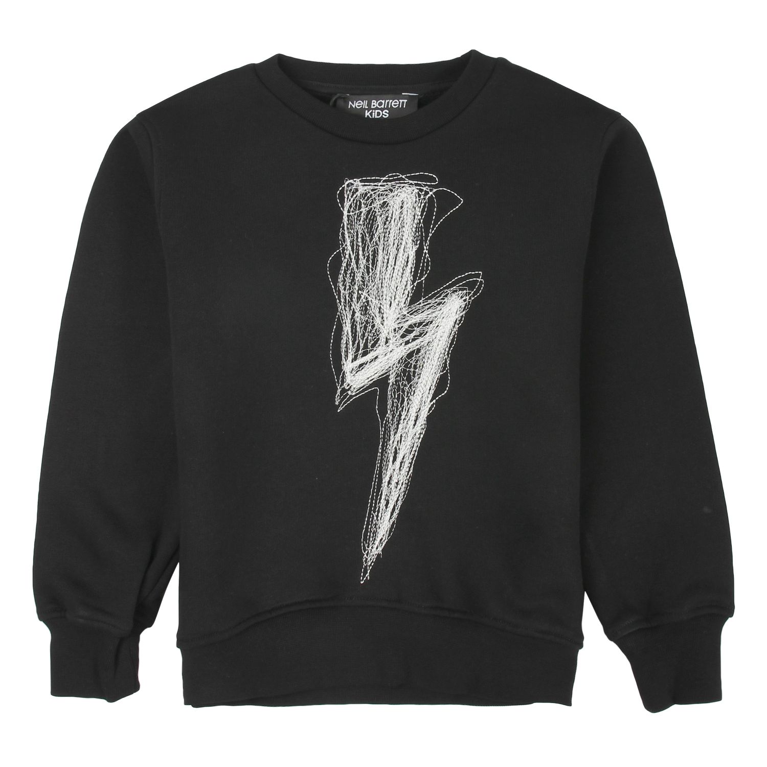 Neil Barrett black sweatshirt -Details long-sleeved sweatshirt with elastic cuffs, U-neck, black background, front with lightning bolt depicted in the center in large size, basic back -Wash max 30 °