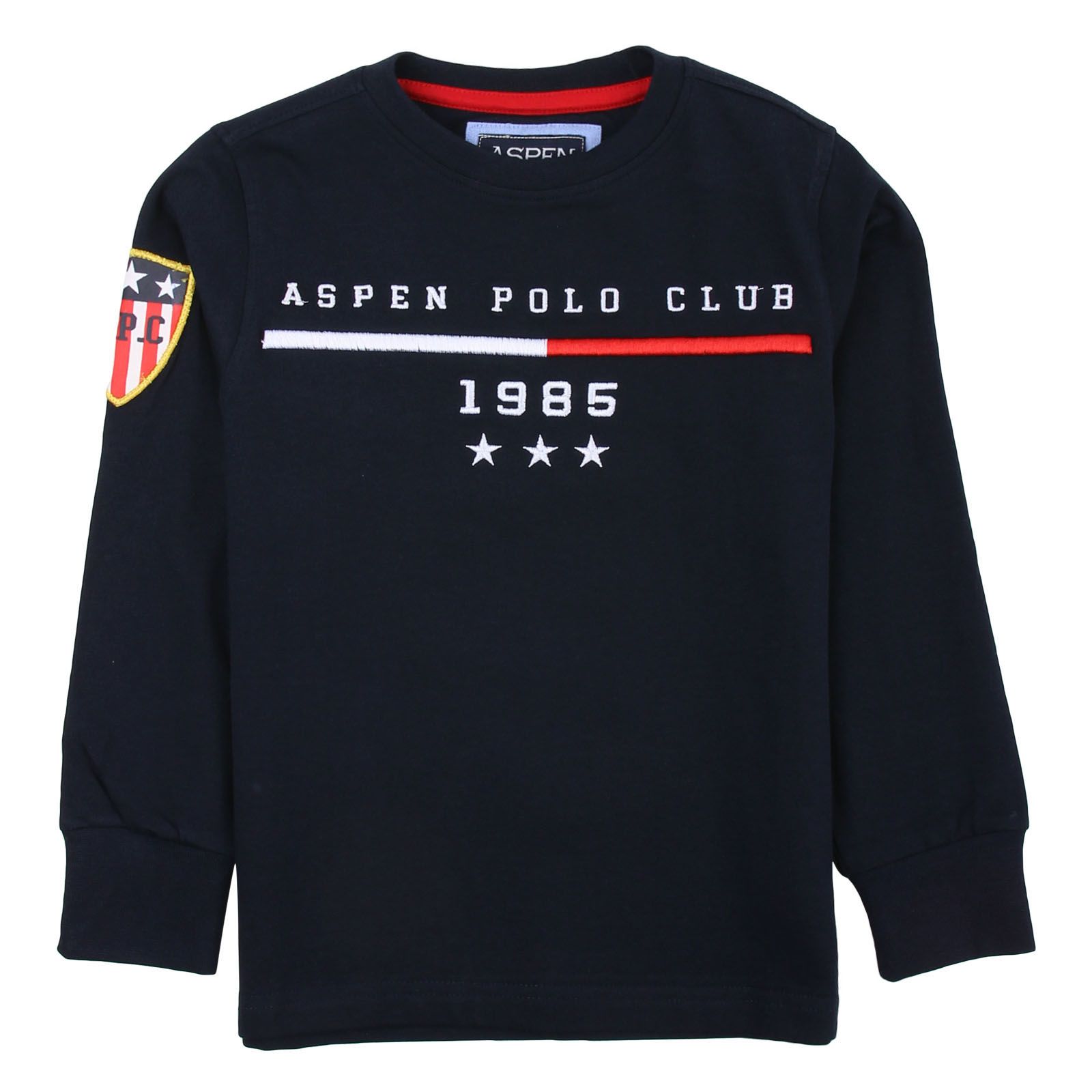 Blue Aspen polo club t-shirt -Details long-sleeved t-shirt, round neckline, blue bottom, front with logo sewn in red and blue, in large size in the center, basic back -Wash max 30 °