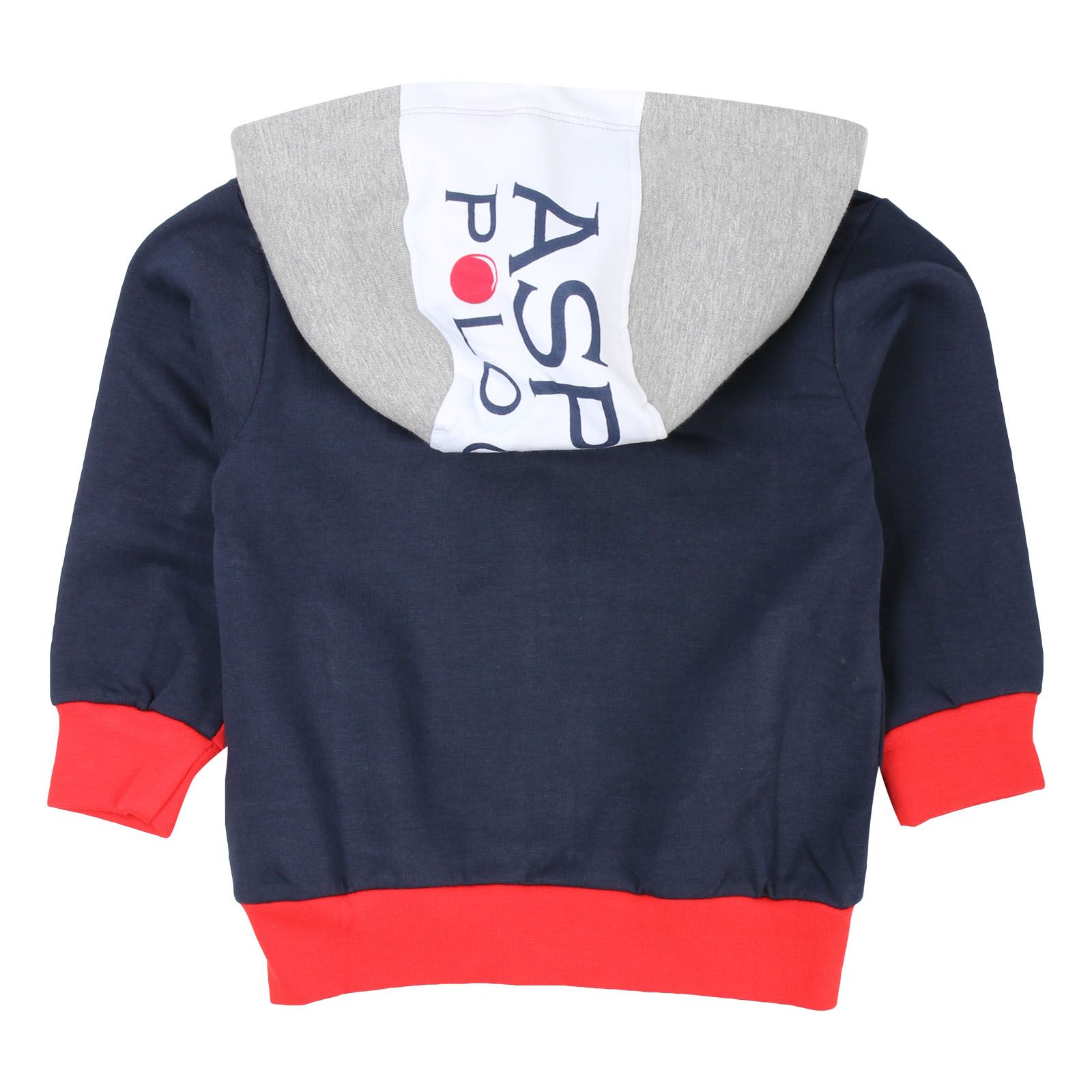 Blue Aspen polo club sweatshirt -Details sweatshirt with contrasting hood, logoed, long sleeves in tricolor, blue bottom in the center, logo on the chest, 2 pockets, red hem, central zip closure -Washing max 30 °