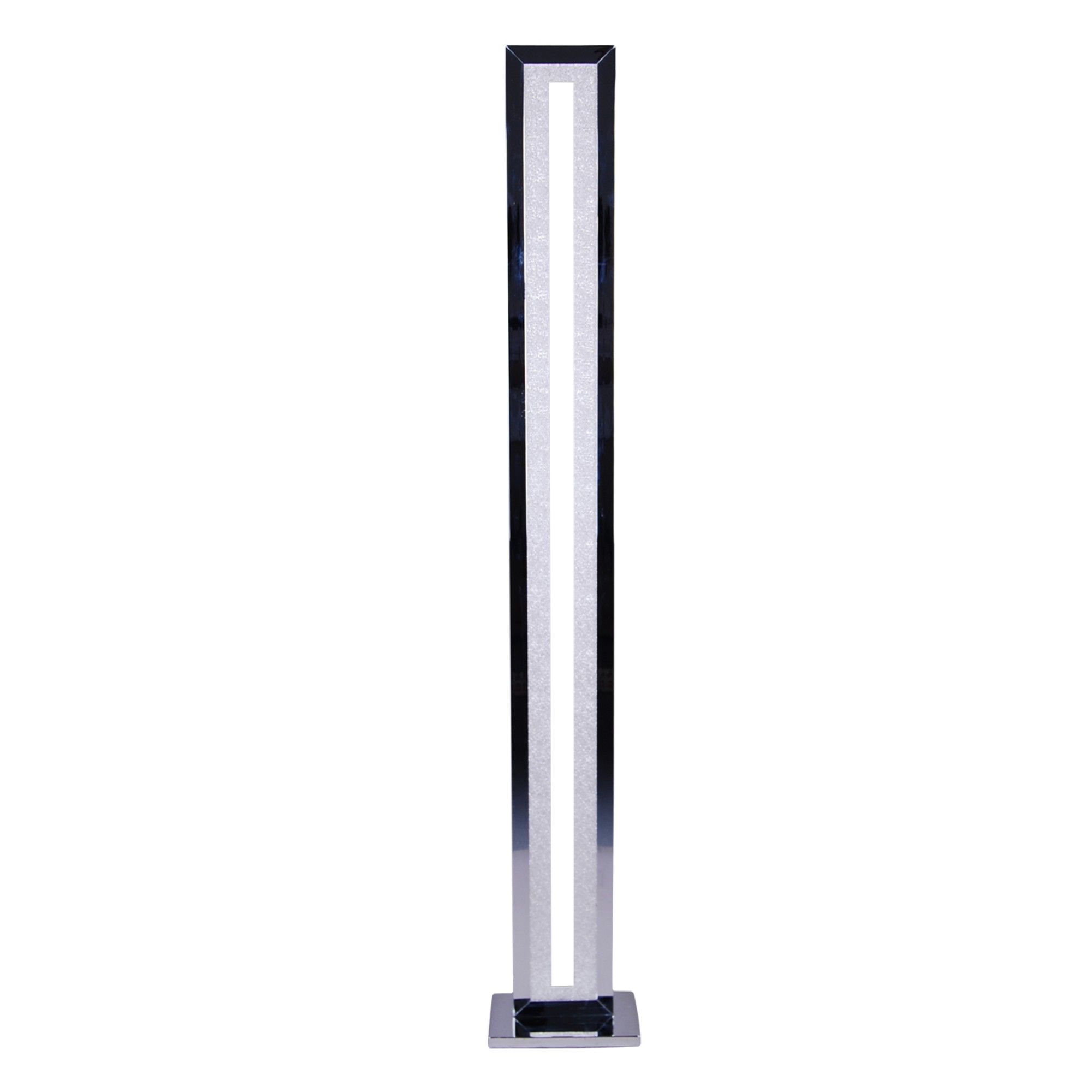 A modern floor lamp, the Ruudi LED floor lamp is a beautifully modern piece, exclusive to Pagazzi Lighting. Boasting a minimal polished chrome finish, the rectangular base is shadowed with a continuous LED bubbled inner frame, providing a futuristic and contemporary style. A neat design, this floor lamp will add a lively touch to living rooms and hallways. Contemporary LED floor lamp boasting an illuminated polished chrome frame.

Height: 141.5cm
Width: 14cm
Length: 22cm
Kelvins: 3000k Warm White
Wattage: 28w
Light Bulb: Integrated LED