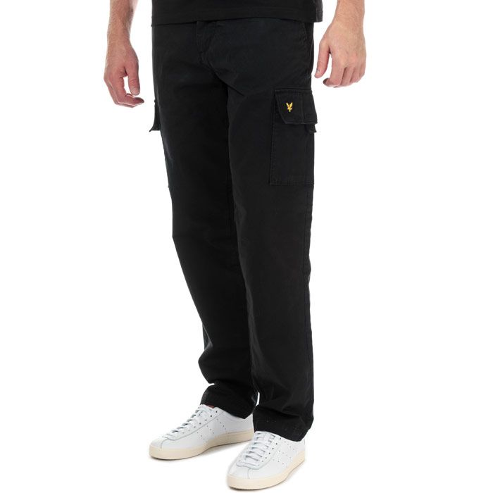 Mens Lyle And Scott Cargo Trousers in jet black.<BR><BR>- Zip fly and button fastening. <BR>- Front slant pockets. <BR>- Cargo pockets at thighs.<BR>- Rear patch pockets.<BR>- Embroidered eagle logo at left cargo pocket.<BR>- Woven Lyle and Scott brand tab at rear right waist.<BR>- Lightweight stretch cotton construction.<BR>- Short inside leg length approx. 30in  Regular inside leg length approx. 32in. <BR>- 97% Cotton  3% Elastane.  Machine washable.<BR>- Ref: TR1201VZ865<BR><BR>Measurements are intended for guidance only.