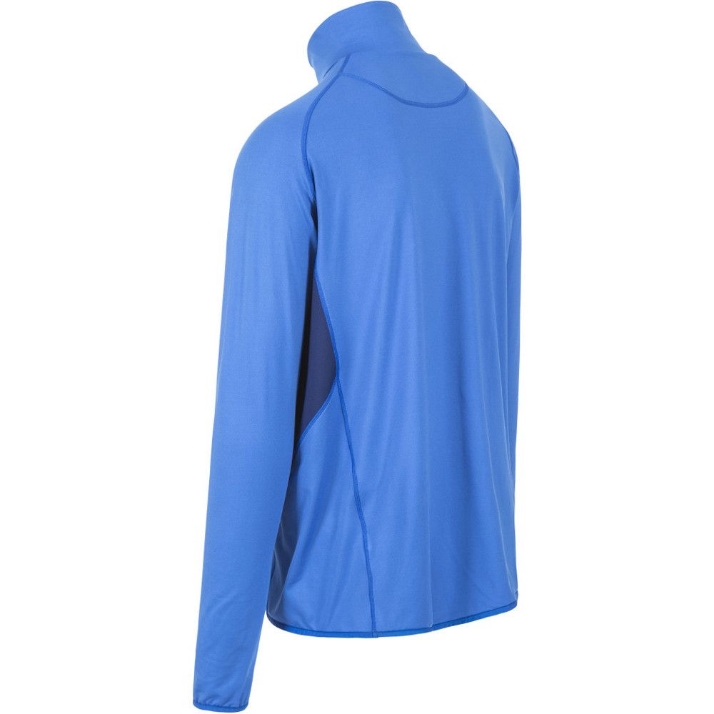 Quick dry antibacterial. Half zip neck. Long sleeves. Contrast underarm panels. Stretch binding at hem and cuffs.
