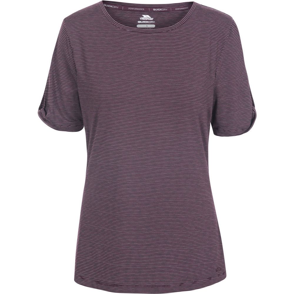 The Eden is one of Trespass' t shirts for women, expertly crafted from a stretch material that boasts Quickdry fabric properties. It features a rounded neckline, short sleeves, a straight hem with logo badge to detail, tonal stitching and is decorated with twist detailing at the cuffs. 'Eden' is a Hebrew name meaning 'delight', which explains why we feel this way about the ladies t shirt!