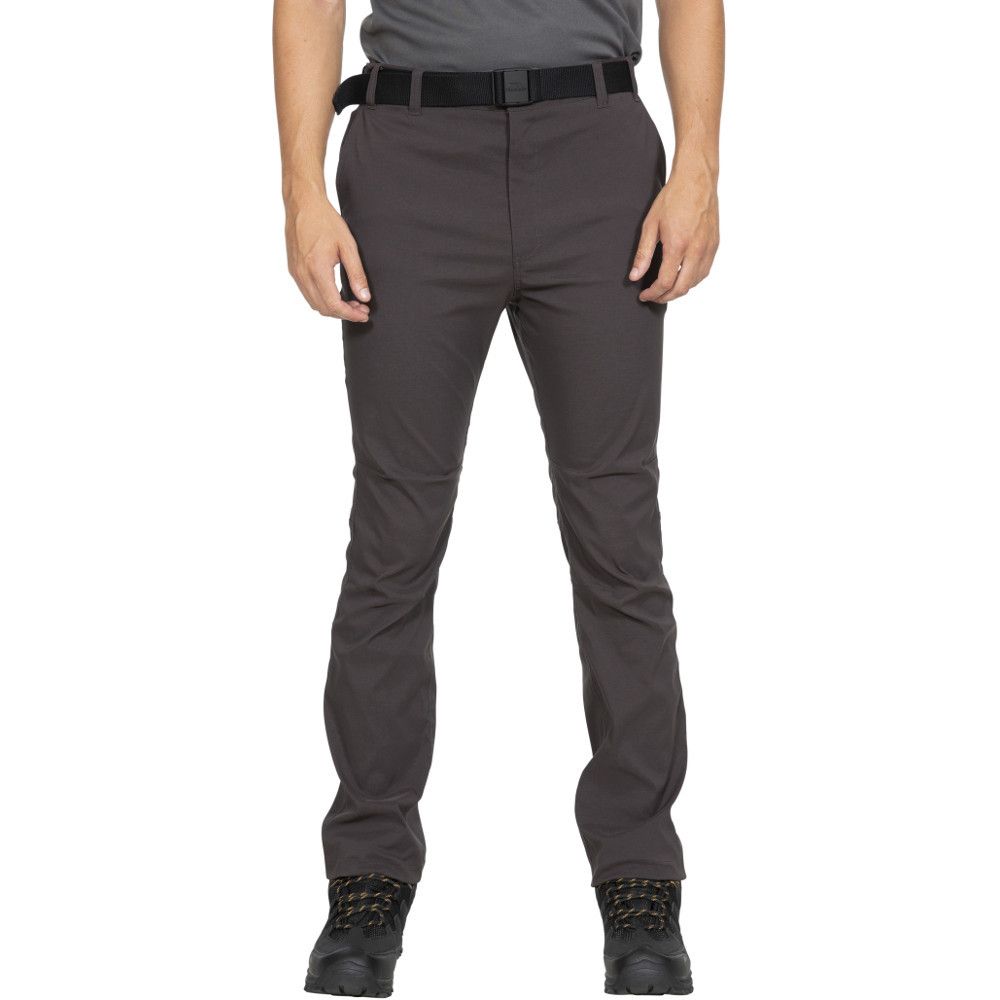 These Yarley men's hiking trousers are expertly woven from a comfort stretch fabric with a durable water repellent finish and a fabric performance rating of TP75. They feature a flat waist with belt loops, an adjustable belt, 2 slip pockets at the sides, 4 zip pockets and articulated knee darts for maximum freedom of movement. You should always follow your own path in life - or the ones marked out as 'public', it's up to you. Just make sure you do it in these Trespass walking trousers, and you'll be well on your way to hiking your heart out.