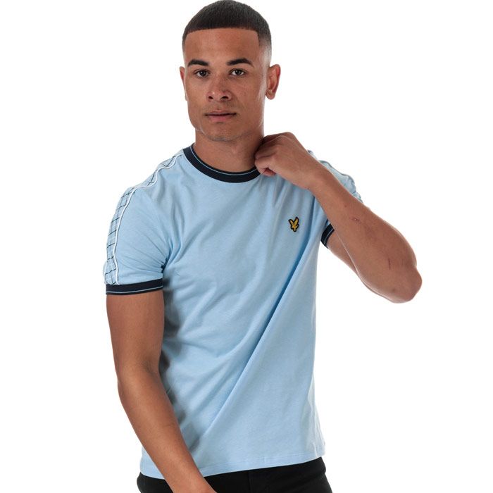 Mens Lyle And Scott Taped Ringer T-Shirt in pool blue.<BR><BR>- Ribbed crew neck.<BR>- Short sleeves.<BR>- Classic ringer styling with contrast ribbing and tipping at neck and cuffs.<BR>- Tartan piqué tape detail at shoulders and sleeves with contrast piping.<BR>- Embroidered eagle logo at left chest.<BR>- Soft and comfortable cotton jersey fabric.<BR>- 100% Cotton. Machine washable.<BR>- Ref: TS1216VZ800