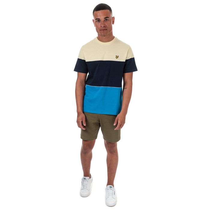 Mens Lyle And Scott Wide Multi Stripe T-Shirt in bright royal blue - buttercream.<BR><BR>- Ribbed crew neck.<BR>- Short sleeves.<BR>- Colourblocked wide stripe design.<BR>- Embroidered eagle logo at left chest.<BR>- Woven herringbone back neck tape.<BR>- Soft and comfortable cotton jersey fabric.<BR>- 100% Cotton. Machine washable.<BR>- Ref: TS1227VZ831