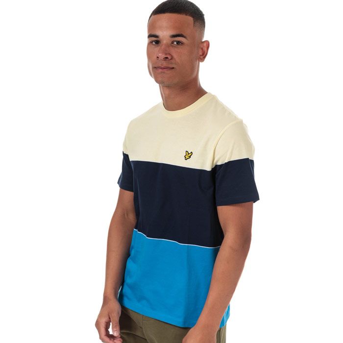 Mens Lyle And Scott Wide Multi Stripe T-Shirt in bright royal blue - buttercream.<BR><BR>- Ribbed crew neck.<BR>- Short sleeves.<BR>- Colourblocked wide stripe design.<BR>- Embroidered eagle logo at left chest.<BR>- Woven herringbone back neck tape.<BR>- Soft and comfortable cotton jersey fabric.<BR>- 100% Cotton. Machine washable.<BR>- Ref: TS1227VZ831