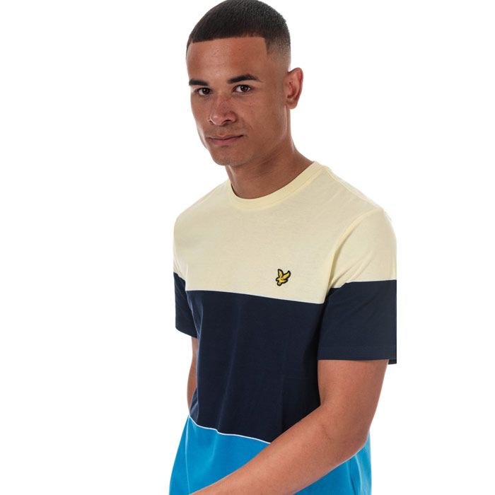 Mens Lyle And Scott Wide Multi Stripe T-Shirt in bright royal blue - buttercream.<BR><BR>- Ribbed crew neck.<BR>- Short sleeves.<BR>- Colourblocked wide stripe design.<BR>- Embroidered eagle logo at left chest.<BR>- Woven herringbone back neck tape.<BR>- Soft and comfortable cotton jersey fabric.<BR>- 100% Cotton. Machine washable.<BR>- Ref: TS1227VZ831