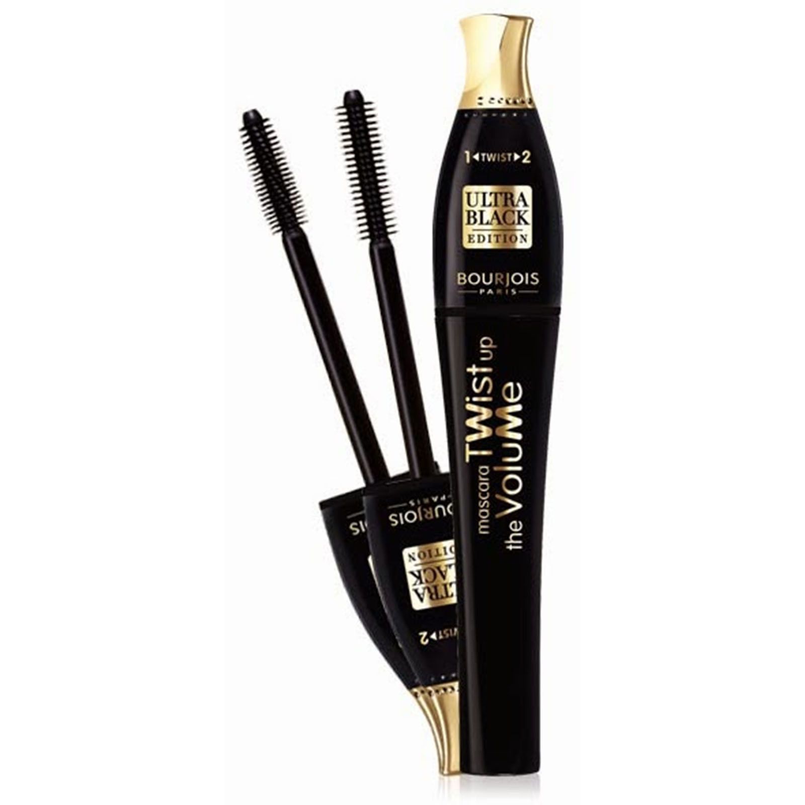 Bourjois Paris Twist Up The Volume Mascara 8ml - 52 Ultra Black Edition. Transformable brush with 2 results: Defined length and oversized volume. Use position 1 to lengthen and separate lashes and then use position 2 to volumise and intensify lashes. Bourjois tip: Apply an extra coat of mascara to the outer corners of the top lashes for a wide-eyed look