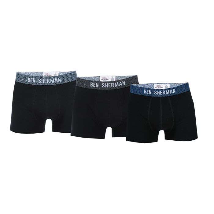 Mens Ben Sherman Beck 3 Pack Boxer Shorts in Black<BR><BR>- 3 pairs black<BR>- Patter detail to waistband<BR>- Elasticated material<BR>- Branding to waist<BR>- 95% Cotton  5% Elastane. Machine Washable<BR>- Ref: U51192BS<BR><BR>We regret that underwear is non-returnable due to hygiene reasons