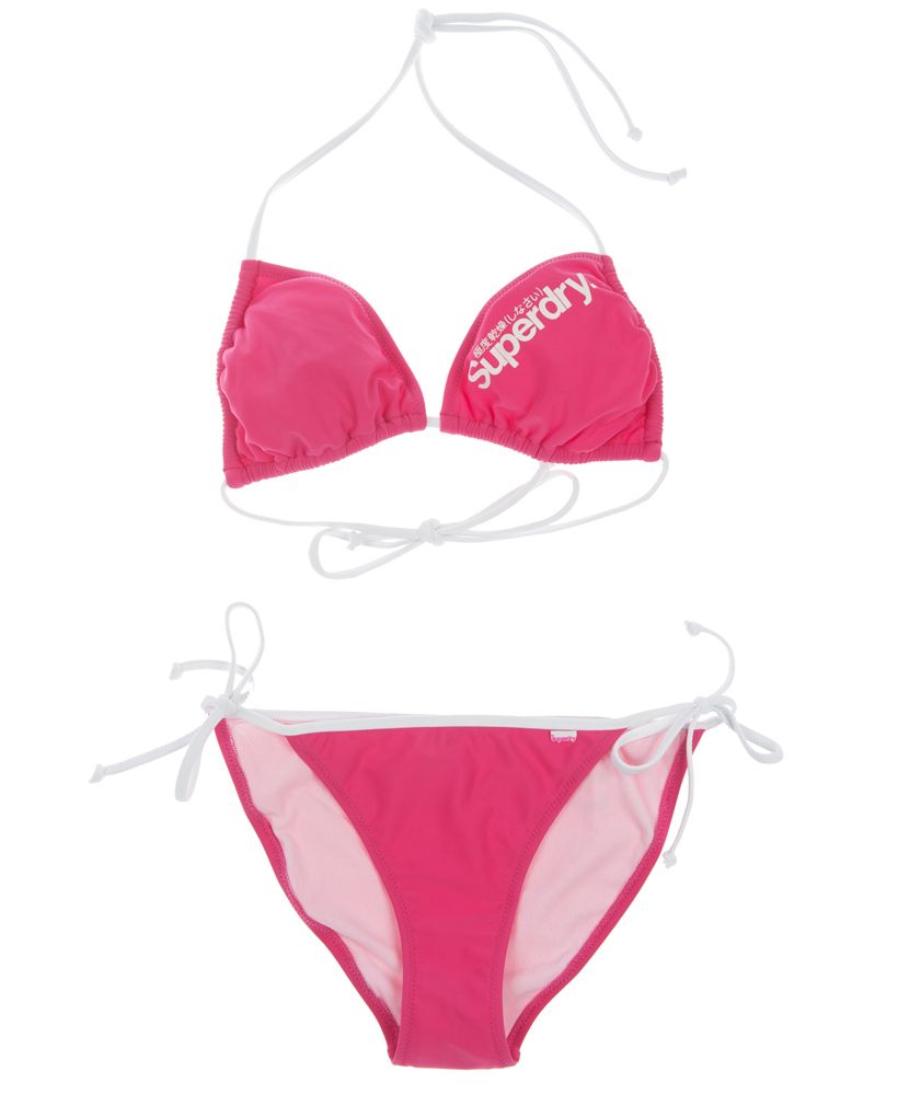 Superdry women's Logo bikini, with printed superdry logos and lace ties.