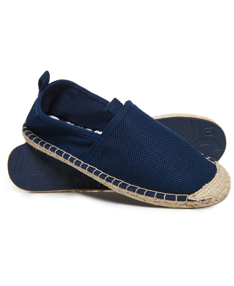 Superdry men's Premium espadrilles. These classic design espadrilles feature a heel pull tab, reinforced toe stitching and a Superdry logo design on the heel.