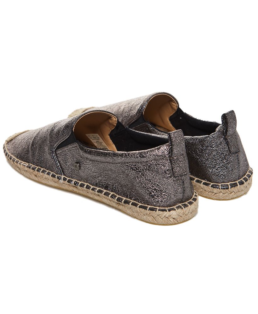 Superdry women’s Liora espadrilles. A classically designed espadrille featuring a heel pull tab, toe reinforcement stitching and finished with a small, metal Superdry logo badge on the side of the shoe.