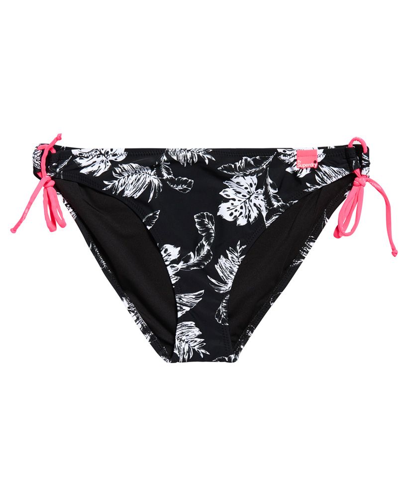 Superdry women’s banana leaf tie bikini bottom. A classically designed bikini bottom featuring elasticated tie detailing on the sides, an all over banana leaf inspired design and finished with a Superdry logo tab on the hem. Matching top available. 

 Please note due to hygiene reasons, we are unable to offer an exchange or refund on underwear, unless they are sealed in their original packaging. This does not affect your statutory rights.