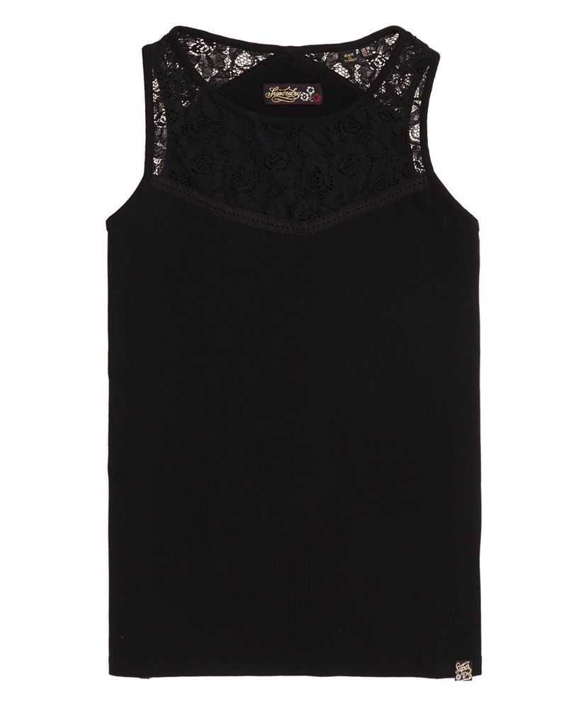 Superdry women’s Ivy lace vest top. This vest top features a detailed lace pattern on the chest and is finished with a Superdry logo patch near the hem. This is a staple piece for any wardrobe, and can be dressed up or down.