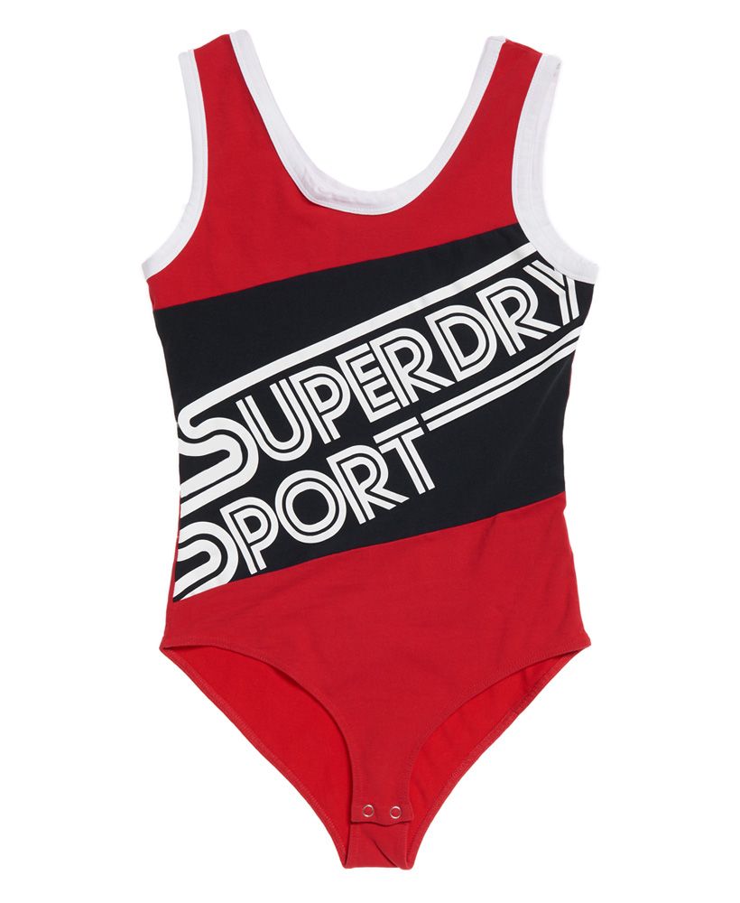 Superdry women’s Dry Athletics bodysuit. Part of the core range, this sleeveless bodysuit is made with moisture wicking technology and stretch technology, to help keep you cool and comfortable as you work out. The bodysuit is finished with a Superdry Sport logo graphic across the chest and a number graphic on the reverse. Fits close to your body, enabling you to show off that perfect form