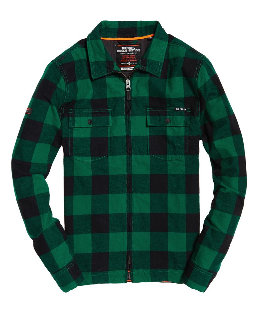 Superdry men's Rookie Harrington shirt. This thick cotton shirt is the perfect layering piece for this season and features a zip fastening, two buttoned chest pockets and button fastened cuffs. The Rookie Harrington shirt is completed with a Superdry logo patch on the pocket. This versatile shirt would look great unzipped over a simple t-shirt.