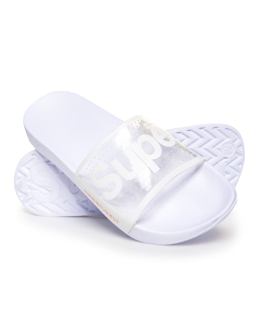 Superdry women’s perforated jelly pool sliders. Slide into holiday mode wearing these stylish perforated sliders. They feature a Superdry branded wide strap and moulded sole for added comfort, Japanese inspired graphics and an embossed Superdry logo on the side of the sole.S - UK 3-4, EU 36-37, US 5-6M - UK 5-6, EU 38-39, US 7-8L - UK 7-8, EU 40-41, US 9-10