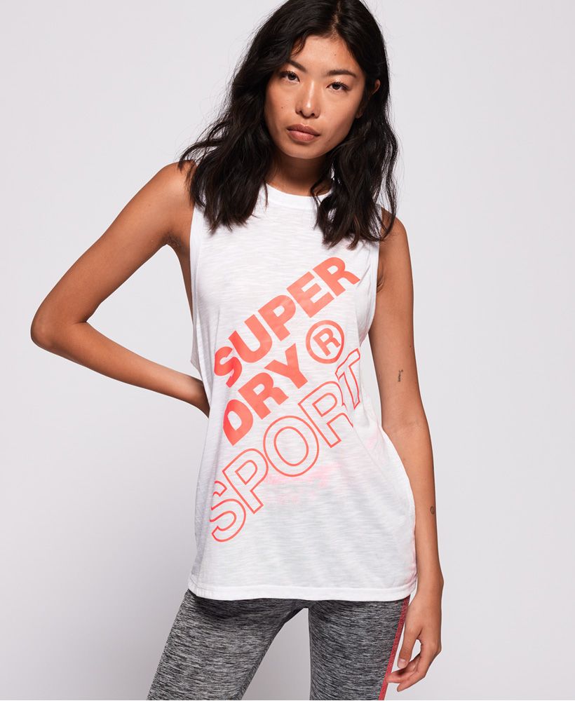 Superdry women’s Sport boyfriend layer tank top. Designed using moisture wicking, breathable technology fabric, this boyfriend fit tank top is perfect for when you’re working out. This tank top features a rear mesh layer, perfect for ventilation and is finished with a metallic Superdry Sport logo across the front.A classic fit. Not too slim, not too tight – no distractions here