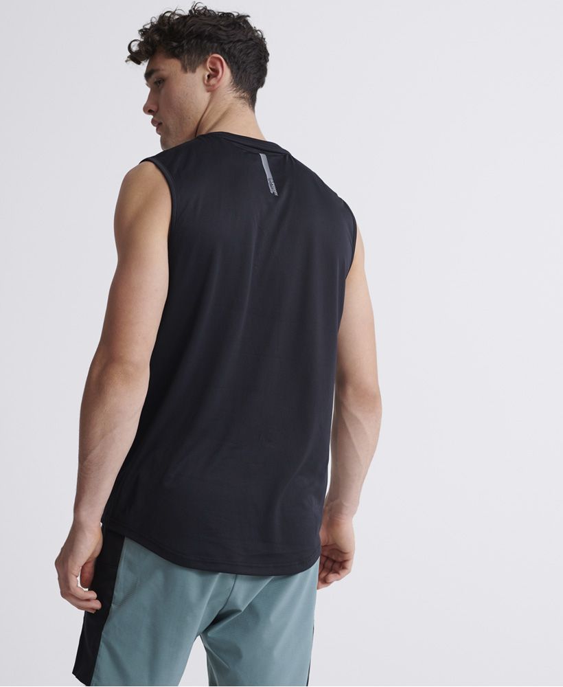 Superdry men's Training tank top. Part of our Superdry Sports range this tank top features quick dry fabric that enables you to stay cool and dry while you train, and flatlock reflective seams letting you train comfortably for longer. Finished with reflective Superdry Sports logos on the chest and back.