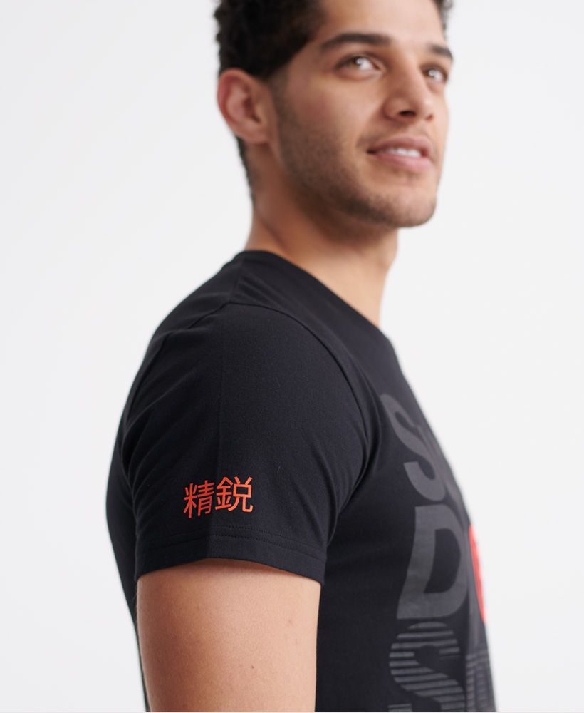 Superdry men's Core Sport graphic T-shirt. This lightweight crew neck tee features short sleeves, and is finished with a large Superdry Sport logo across the front, and Japanese characters on one sleeve.Relaxed: A classic fit. Not too slim, not too tight – no distractions here